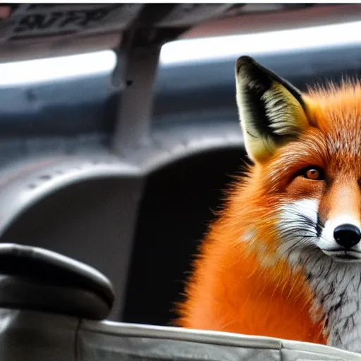 Prompt: a fox sat inside the cockpit of a blimp