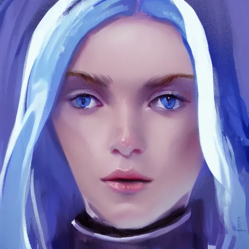 Prompt: portrait of an ice blue - eyed woman, artstation