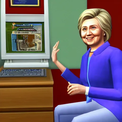 Prompt: screenshot of hillary clinton in the pc game the sims ( 1 9 9 9 )
