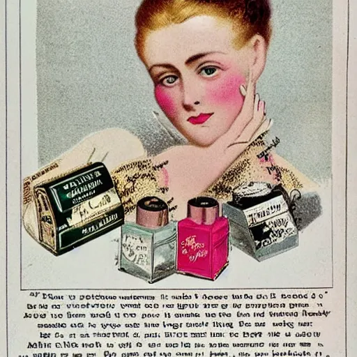 Prompt: a nail polish advertisement from a victorian magazine, high quality printing, intricate and detailed