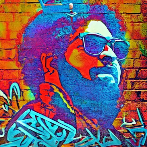 Image similar to jerry garcia egypt photo in the style of graffiti