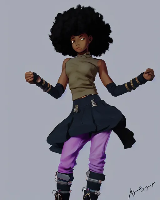 Prompt: a black girl as ( fantasy personification of hiphop ), character design, 9 0 s inspired clothing, unreal engine, ( highly detailed ), smooth, digital illustration by artgerm, tooth wu, studio ghibli, sharp focus, artstation. musical notes, black power fist. a police car, makoto shinkai, global illumination,, blender, maya 8 k