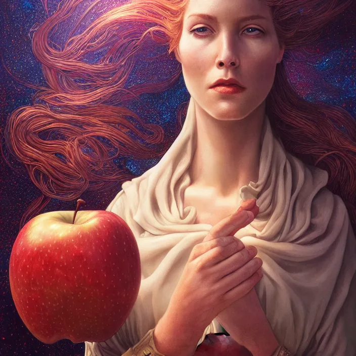 Prompt: portrait of apple, by dan mumford, moebius, barclay shaw, karol bak, jean baptiste monge, high quality, high resolution, smooth 8 k octane rendered with volumetric cinematic dramatic light rutkowsky