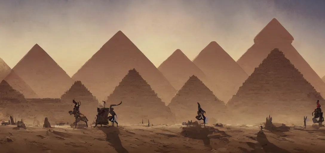 Image similar to egyptian landscape, desert, zombies, by studio ghibli and greg rutkowski,