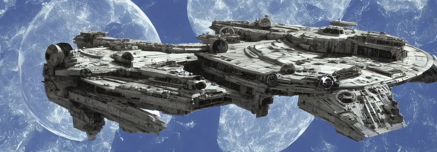 Image similar to star wars millenium falcon entering the death star gigantism