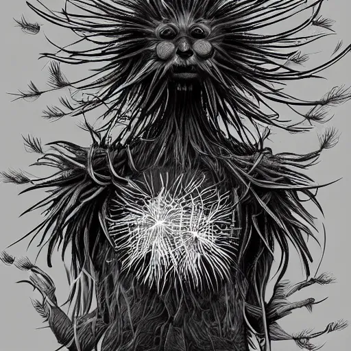 Image similar to A humanoid dandelion monster, highly detailed, digital art, sharp focus, trending on art station, plant, anime art style