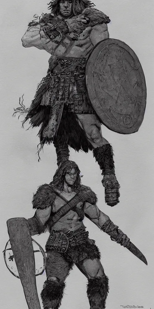 Image similar to a large young barbarian male warrior, d & d, fantasy, portrait, in travis charest style