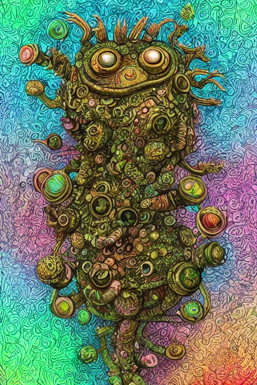 Image similar to creature sushi roots cactus elemental flush of force nature micro world fluo light deepdream a wild amazing steampunk baroque ancient alien creature, intricate detail, colorful digital painting