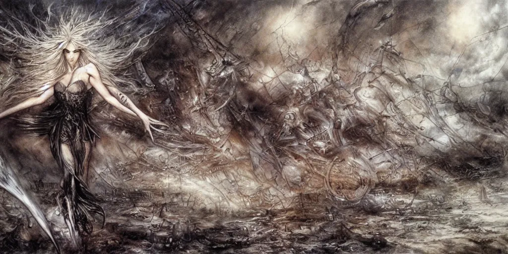 Image similar to the world collapsing on itself painted by luis royo