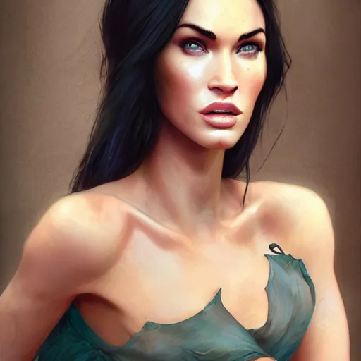 Image similar to portrait of megan fox as a fox, au naturel, hyper detailed, digital art, trending in artstation, cinematic lighting, studio quality, smooth render, unreal engine 5 rendered, octane rendered, art style by klimt and nixeu and ian sprigger and wlop and krenz cushart.