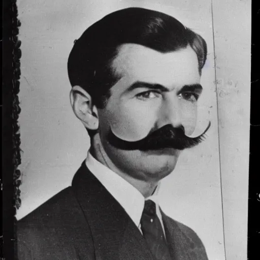 Image similar to newspaper photo from 40s of a sidecut hair toupet stern looking slim medical doctor with a simple mustache