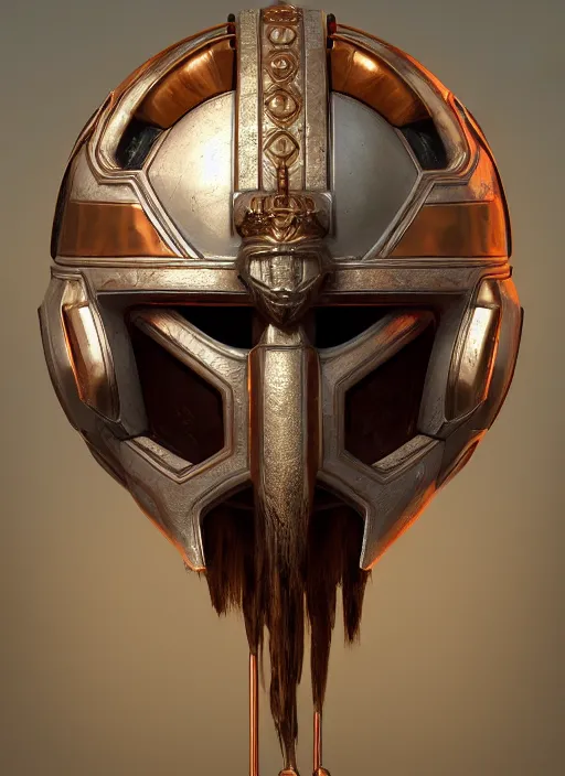 Image similar to Helmet of a forgotten Deity, ivory, copper elements, extremly detailed digital painting, mystical colors, rim light, beautiful lighting, 8k, stunning scene, raytracing, octane, trending on artstation