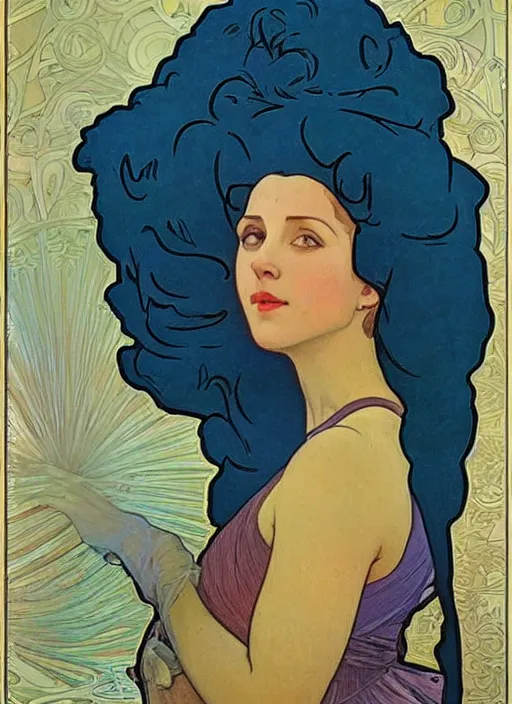 Image similar to Real life Marge Simpson, painted by Alphonse Mucha, highly detailed, 8k