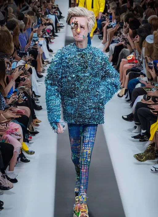 Image similar to hyperrealistic and heavy detailed balenciaga runway show of rick and morty , Leica SL2 50mm, vivid color, high quality, high textured