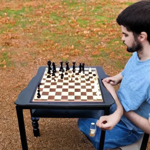 Image similar to photo of an idiot playing chess,