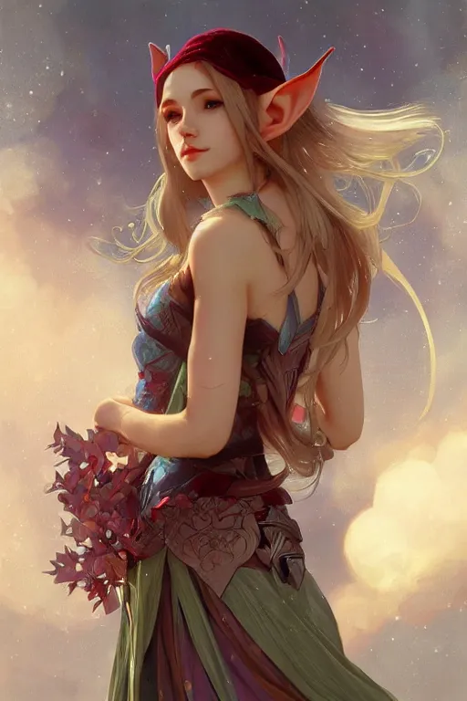 Prompt: beautiful, beautiful elf, final fantsy, digital painting, portrait , cinematic lighting, highly detailed, artstation, concept art, illustration, smooth, sharp focus, editor's pickup, trending on artstation, trending on deviantart, alphonse mucha, WLOP