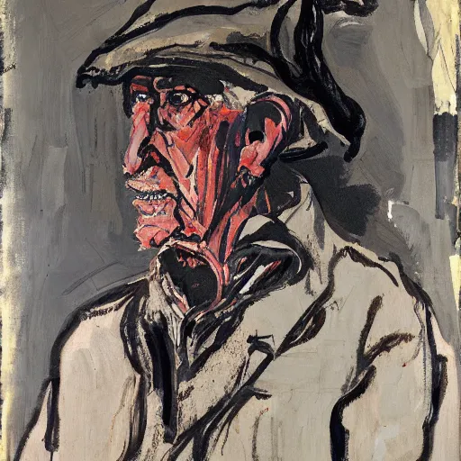 Image similar to painting of an old man staring at you, by georg baselitz