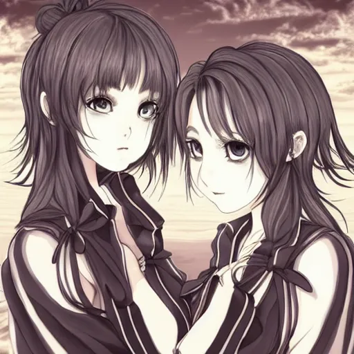 Image similar to a serious stare down between two beautiful maids standing face to face, detailed anime art