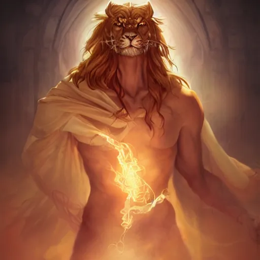 Image similar to leonine devil in flowing robes, ethereal, backlit, high fantasy, highly detailed, puzzled expression, realistic lighting, sharp focus, intricate, by artgerm, wlop, crossdress, frank frazetta, trending on artstation