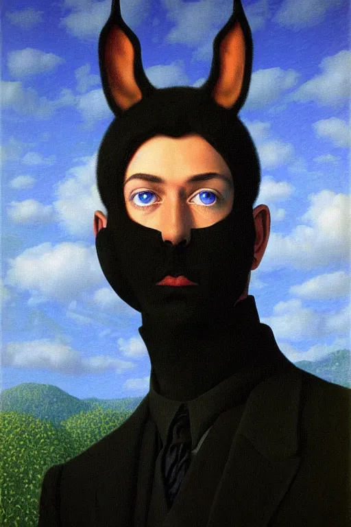 Prompt: night elf portrait by rene magritte, intricate, sharp focus, illustration, highly detailed, digital painting, concept art, masterpiece