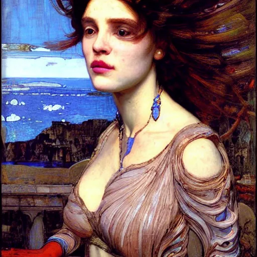 Prompt: mandelbulb portrait of a beautiful woman by gil elvgen, john william waterhouse