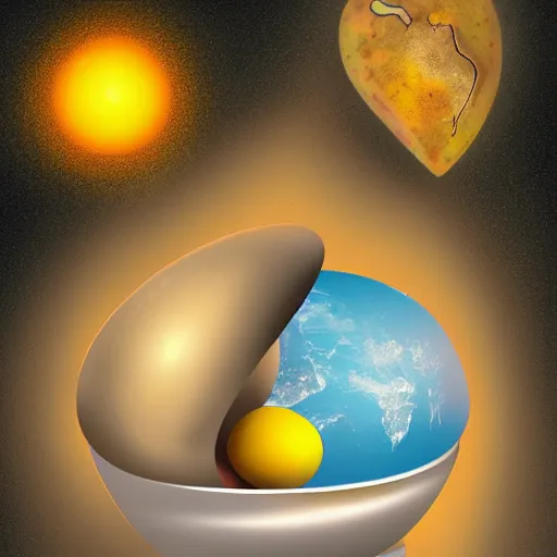 Image similar to an egg cracks and earth drops out as the yolk, digital art, ue 5