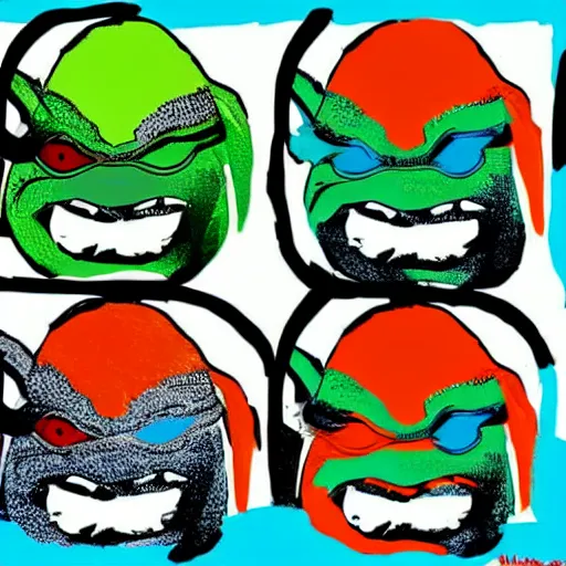 Prompt: ninja turtles in the style of andy warhol, pop art