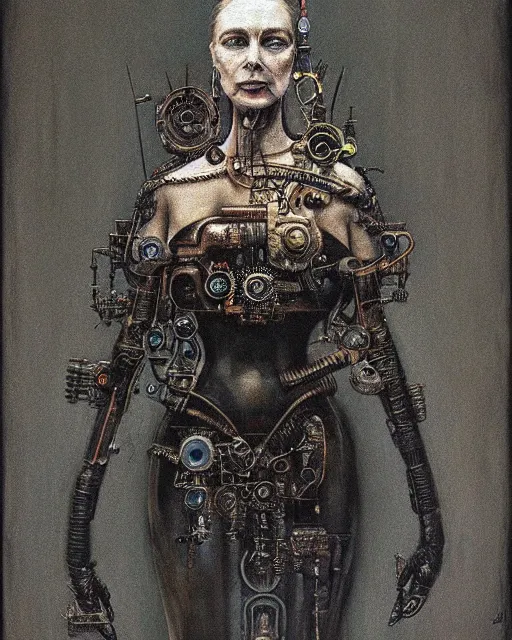 Image similar to steampunk portrait of an old cyborg queen victoria by beksinski