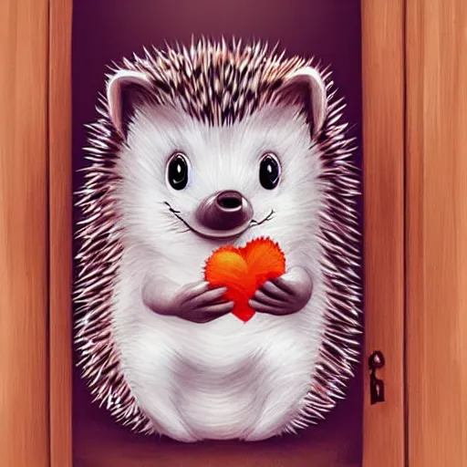 Image similar to cute adorable hedgehog opening the door, shy hedgehog, blushing, waving, smiling, cute, hedgehog, by cyril rolando