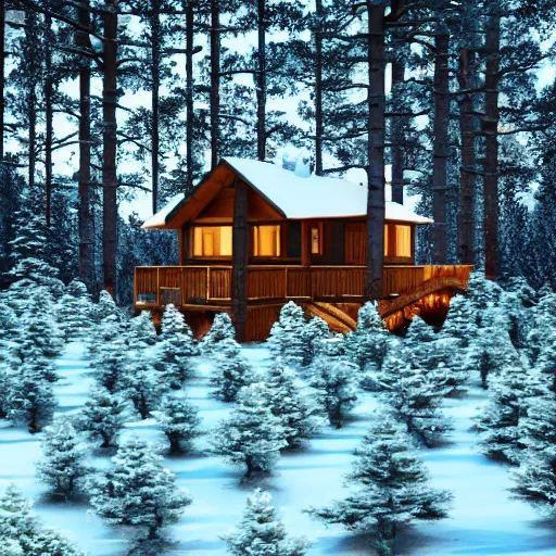 Image similar to a cabin in the woods, octane render