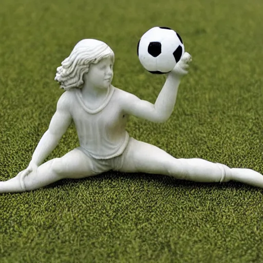 Image similar to detailed marble statue of an angel soccer goal keeper catching a ball