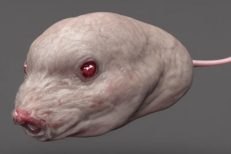 Image similar to mouse made from skin and flesh by shishido mazafaka, realism, ominous, made from skin, 3 d render, render, blender render, ambient light,