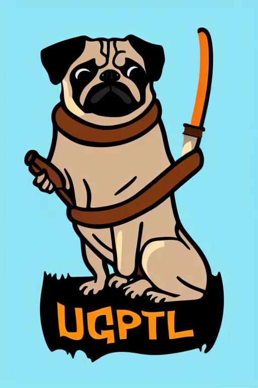 Image similar to Pug as a evil killer, sticker, colorful, illustration, highly detailed, simple, smooth and clean vector curves, no jagged lines, vector art, smooth