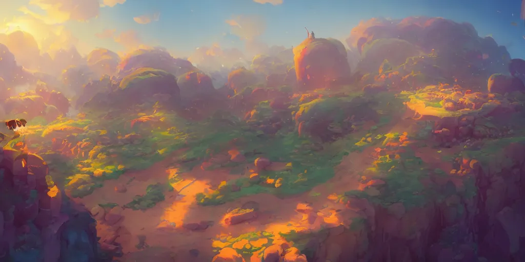 Image similar to 3 6 0 panoramic dynamics matte painting acrylic blur oil wonderland yoshi kurbi dofus, behance hd by jesper ejsing, by rhads, makoto shinkai and lois van baarle, ilya kuvshinov, rossdraws global illumination