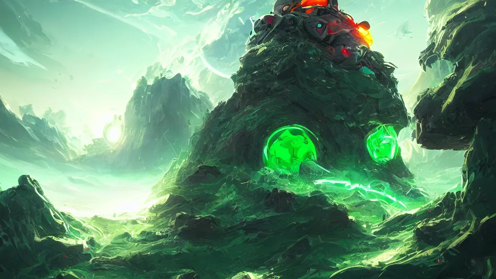 Image similar to giant green skull falls on the earth, meteor, crash, waves of energy, by sylvain sarrailh, rossdraws, ambient light, ultra detailed, fantasy artwork, 8 k, volumetric lighting, trending on artstation, award winning, very beautiful.