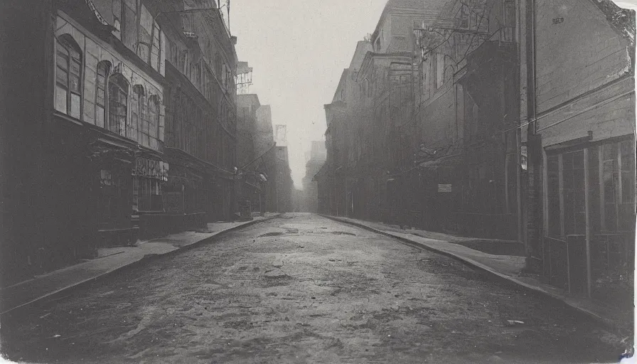 Image similar to photo of 19th century dark noir streets of Arkham by Diane Arbus and Louis Daguerre