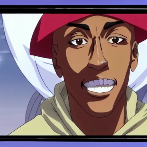 Image similar to Tupac Shakur, screenshot from a 2012s anime, anime