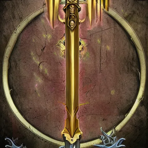 Prompt: Long, thin magic halberd with arcane clockwork inside the shaft, fantasy