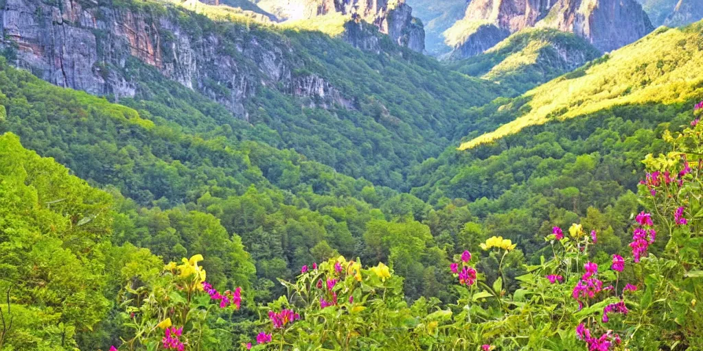 Prompt: beautiful idyllic poster for a craggy snow valley national park