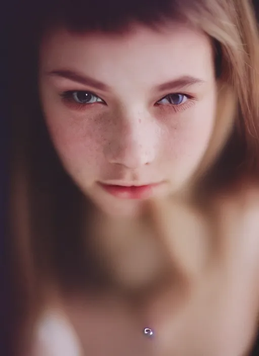 Image similar to kodak portra 400, photo portrait close-up of a beautiful girl.