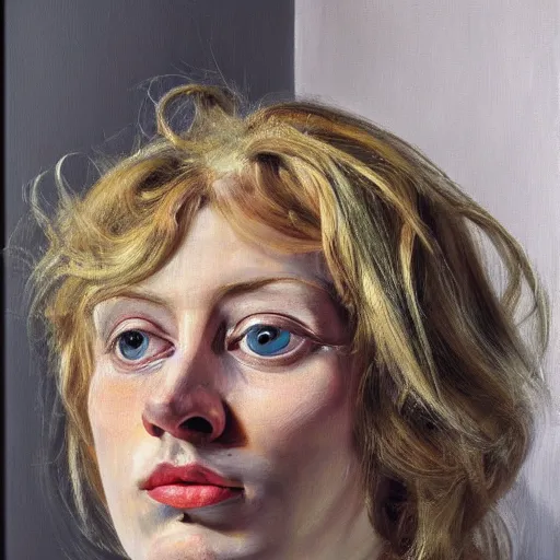 Prompt: high quality high detail painting by lucian freud, hd, portrait of a blonde, photorealistic lighting