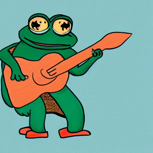 Image similar to sad pepe the frog playing the guitar