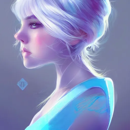 Image similar to teen girl, sky blue hair, gorgeous, amazing, elegant, intricate, highly detailed, digital painting, artstation, concept art, sharp focus, illustration, art by Ross tran