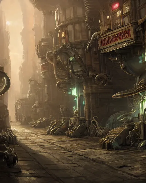 Prompt: xenomorph truck in a robust fantasy village, calming, uplifting mood, ultra realistic, factory, funny, small buildings, highly detailed, epic lighting, illuminated, cinematic, morning, art by eddie mendoza