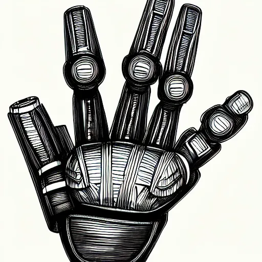 Image similar to a robot hand sketching a robot hand on paper