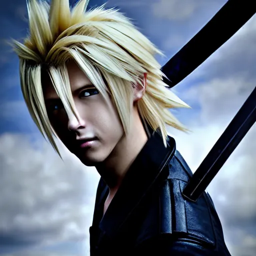 Prompt: A photograph of Cloud Strife in real life