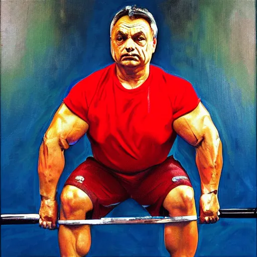 Image similar to viktor orban weightlifting, oil painting