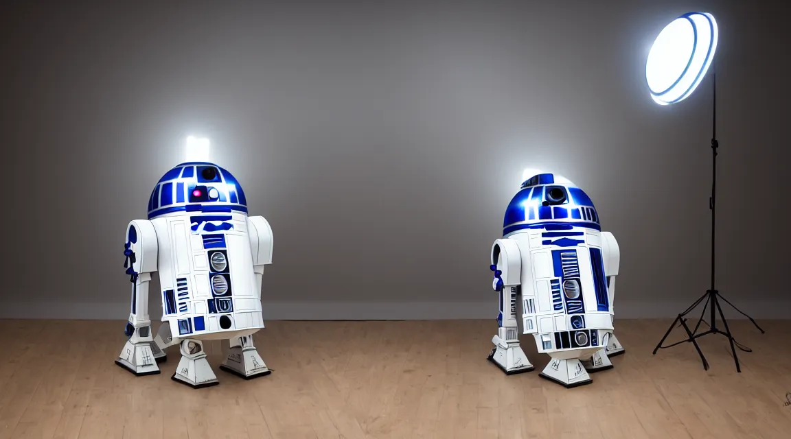 Image similar to a portrait r2d2, photo studio, studio lights