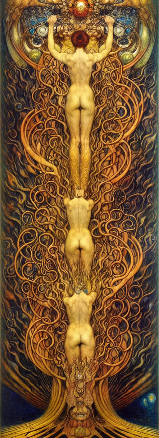 Image similar to Divine Chaos Engine by Karol Bak, Jean Delville, William Blake, Gustav Klimt, and Vincent Van Gogh, symbolist, visionary