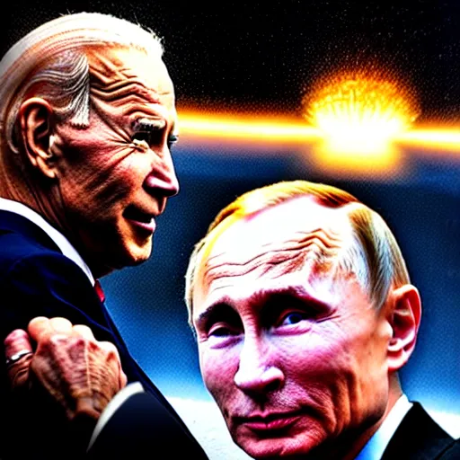 Image similar to uhd candid photo of cosmic joe biden and vladimir putin blowing up the entire solar system while high, glowing, global illumination, studio lighting, radiant light, hyperdetailed, correct faces, elaborate intricate details. photo by annie leibowitz